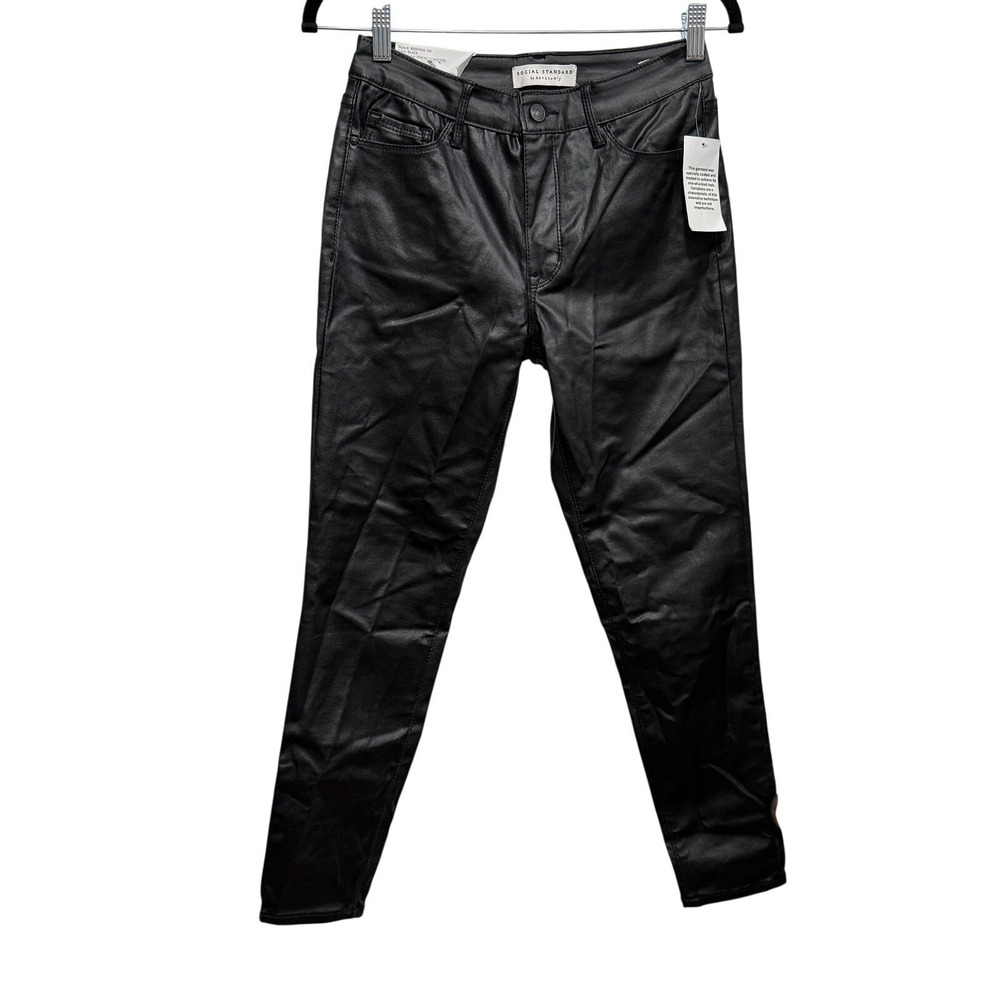 Social Standard Sanctuary Coated Skinny‎ Pants Womens 4 Black Faux Leather NWT